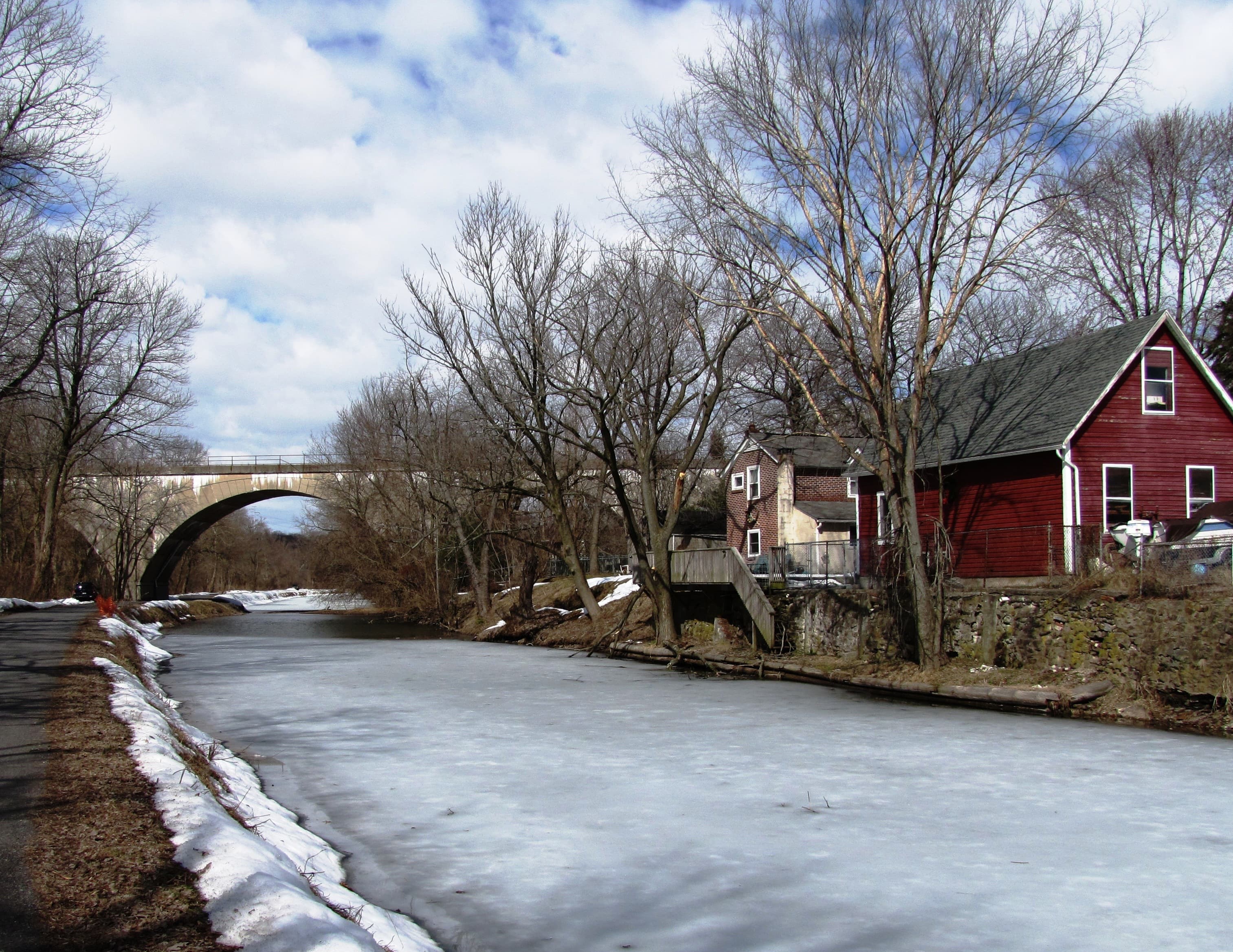 The frozen Schuylkill Canal in winter